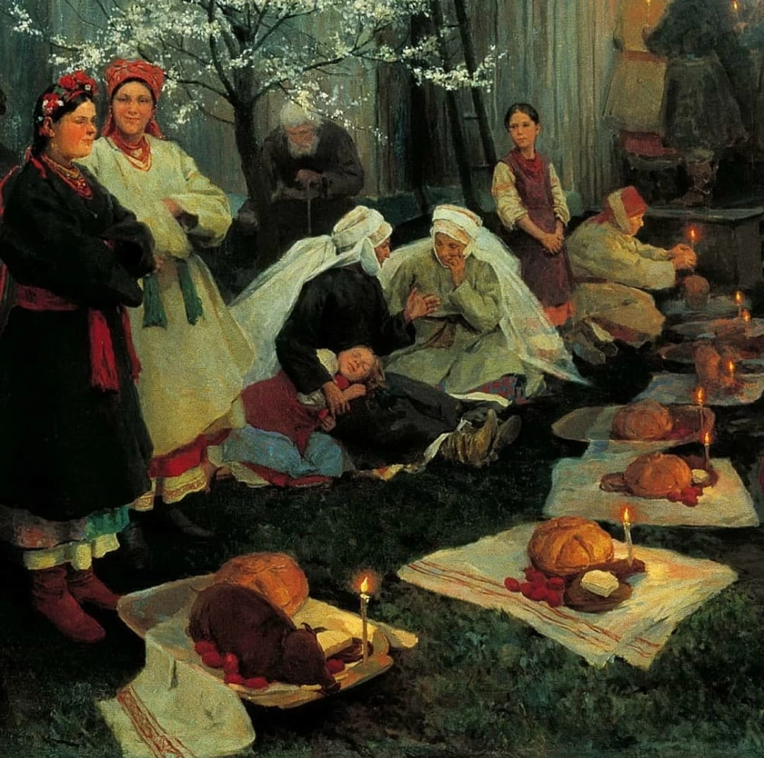 Nikolaj Kornilevič Pimonenko - Mykola Kornylovyč Pymonenko, Preghiera del mattino di Pasqua in Malorosia, dettaglio 1